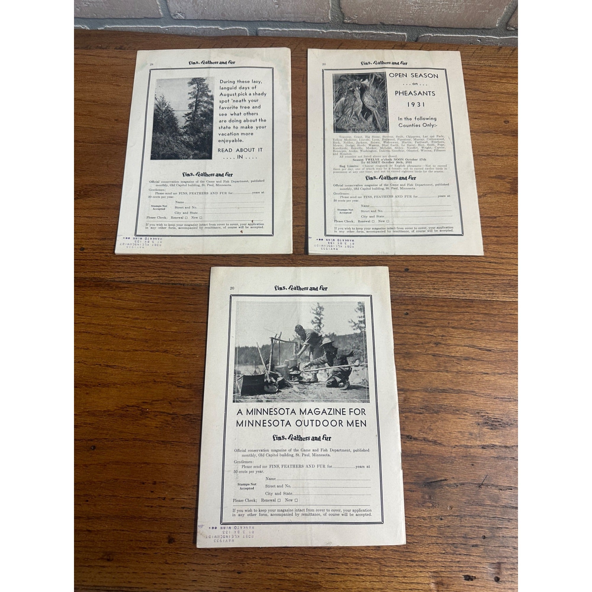 Vintage 1931 Fins, Feathers & Fur Minnesota Game & Fish Dept. Hunting Fishing Magazines