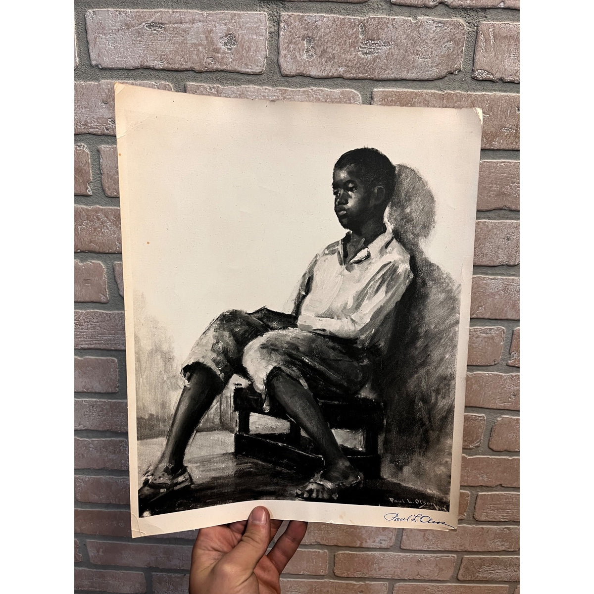 Original African American Boy Art Print Paul L. Olson (1889-1981) Chicago Signed