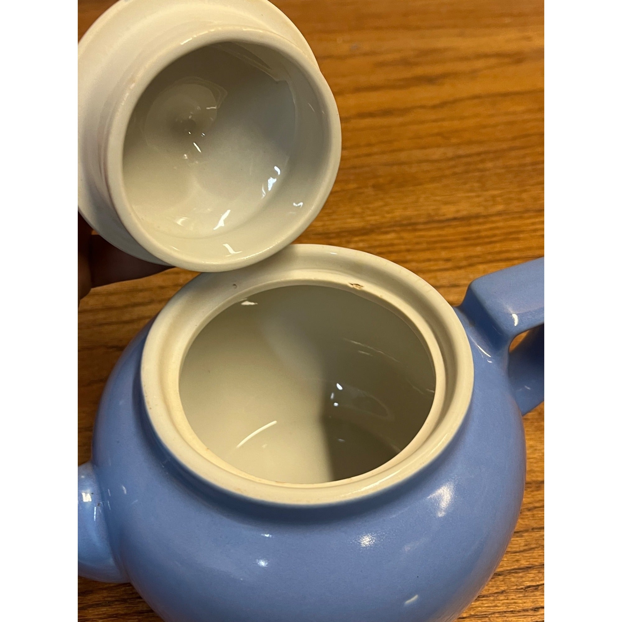 Vintage Mid-Century Glazed Ceramic Hall Teapot Cornflower Blue MCM USA