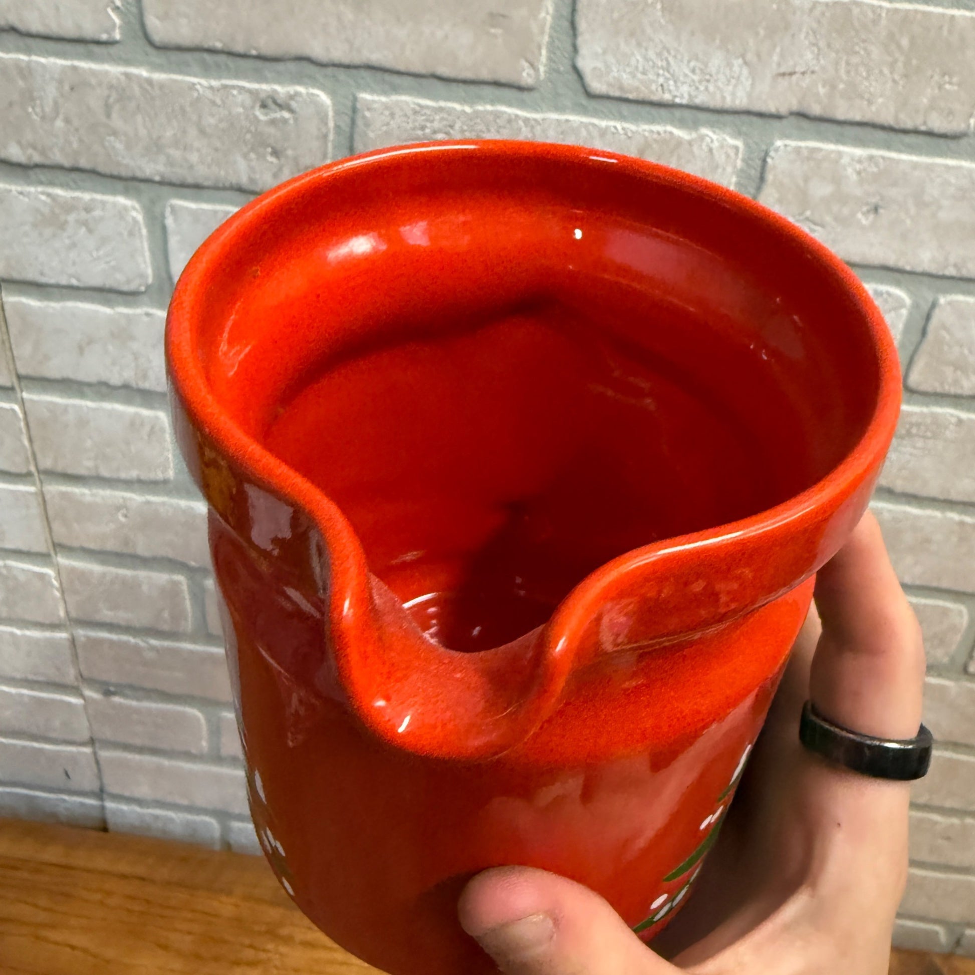 Waechtersbach Christmas Tree 28 ounce Water Pitcher Germany Red Retired Pattern