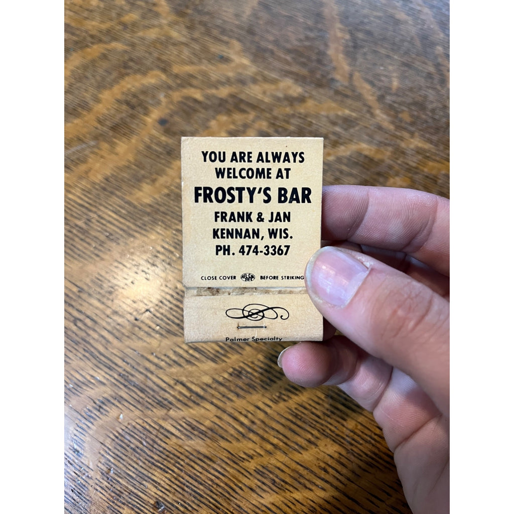 Vintage Empty Matchbook Advertising Frosty's Bar Kennan, Wis