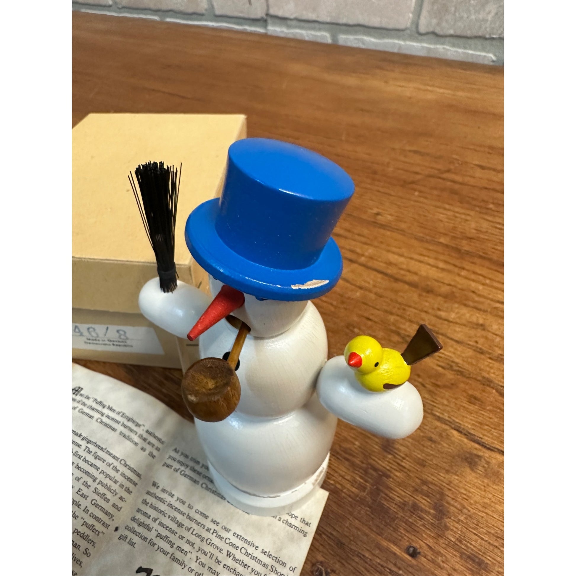 Vintage Dregeno East Germany Wooden Snowman w Broom & Bird #14678