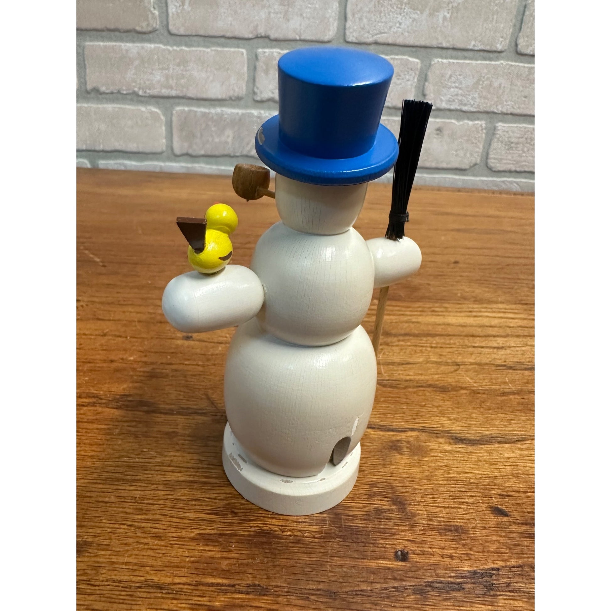 Vintage Dregeno East Germany Wooden Snowman w Broom & Bird #14678