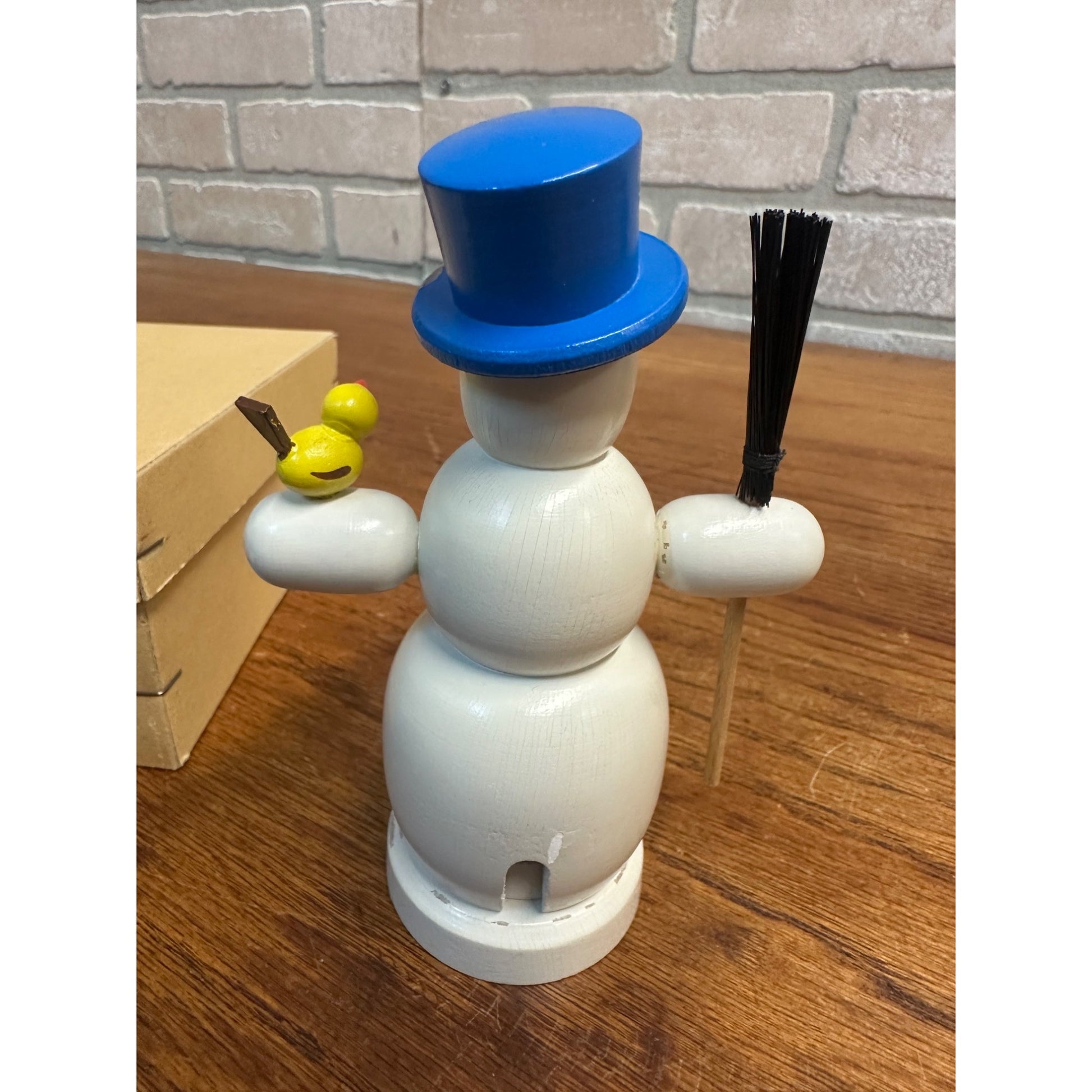 Vintage Dregeno East Germany Wooden Snowman w Broom & Bird #14678