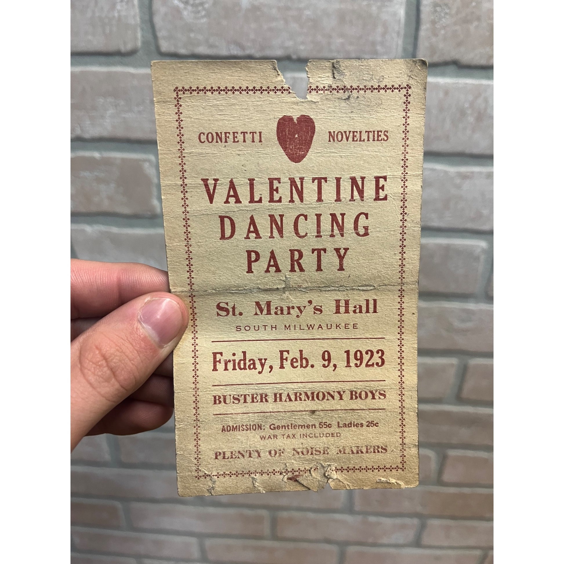 Vintage Dance Invitation Card Milwaukee Wis Valentine Party St Mary's Hall 1923