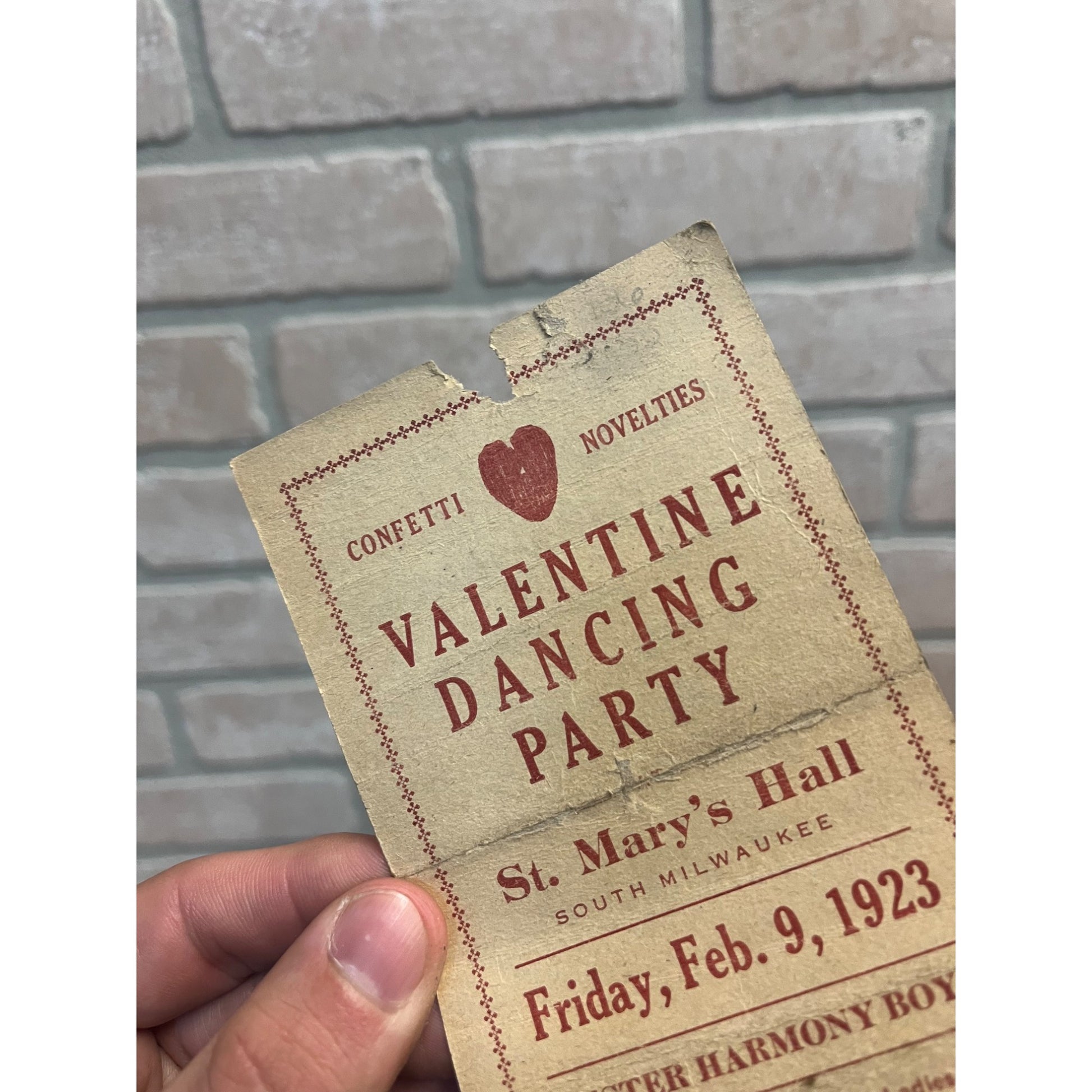 Vintage Dance Invitation Card Milwaukee Wis Valentine Party St Mary's Hall 1923