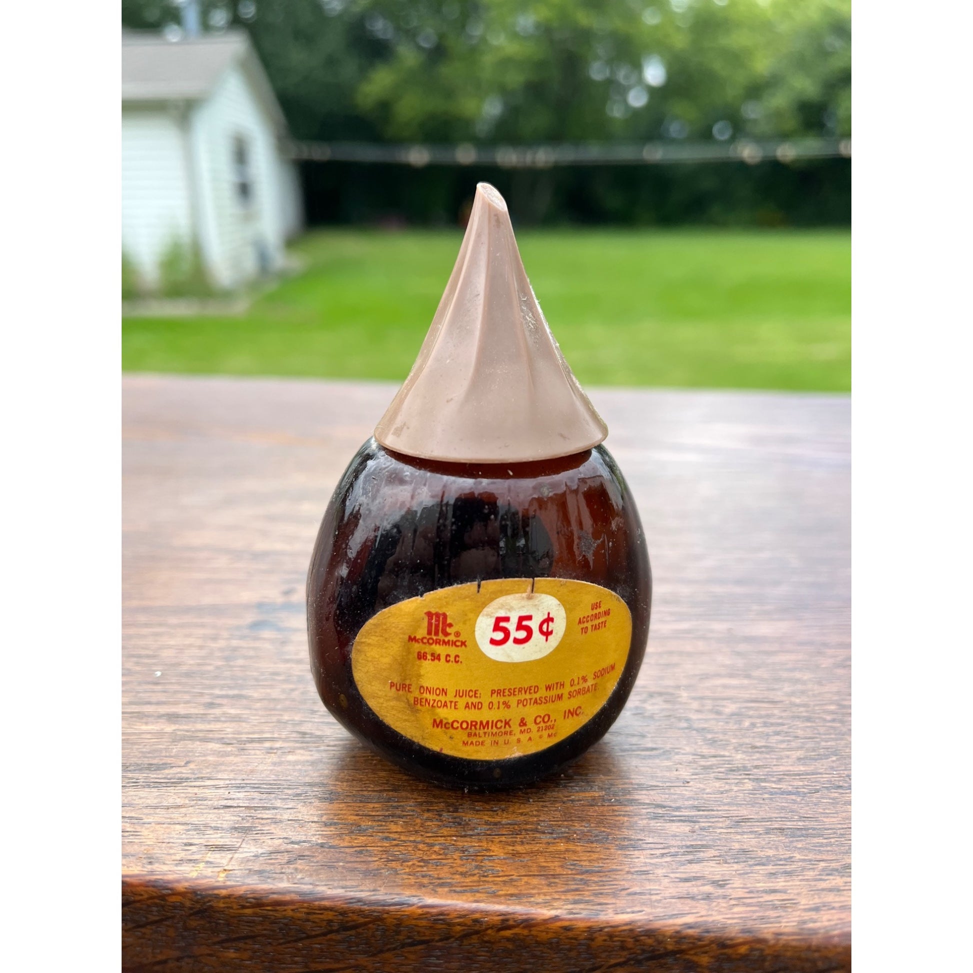 Vintage McCormick Onion Juice Glass Bottle Spice Kitchen Advertising Can