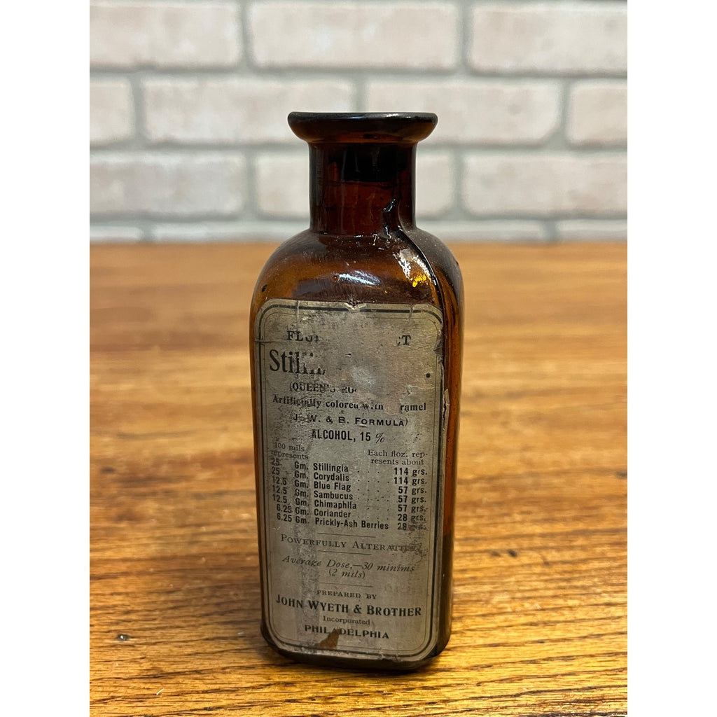 Antique Stillingia Compound Tincture Bottle Original Label Wyeth Drug Store