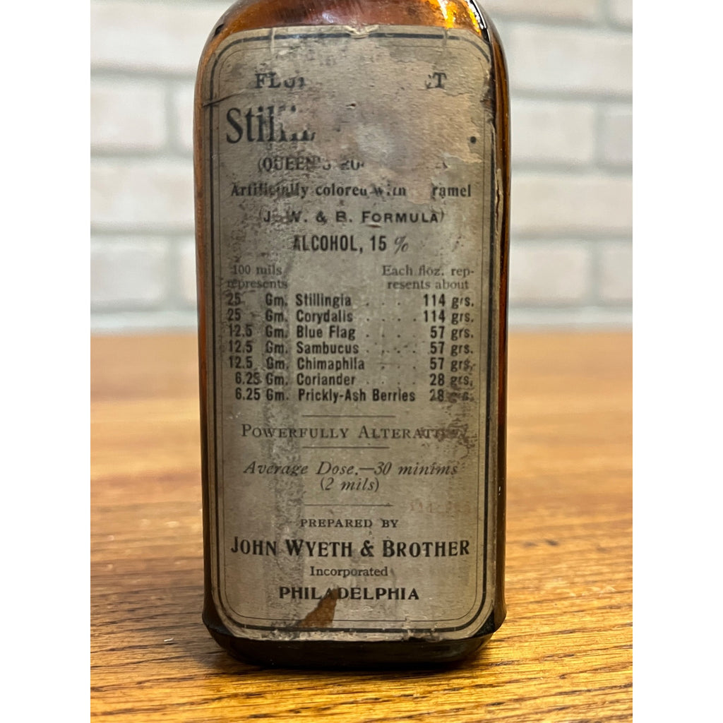 Antique Stillingia Compound Tincture Bottle Original Label Wyeth Drug Store