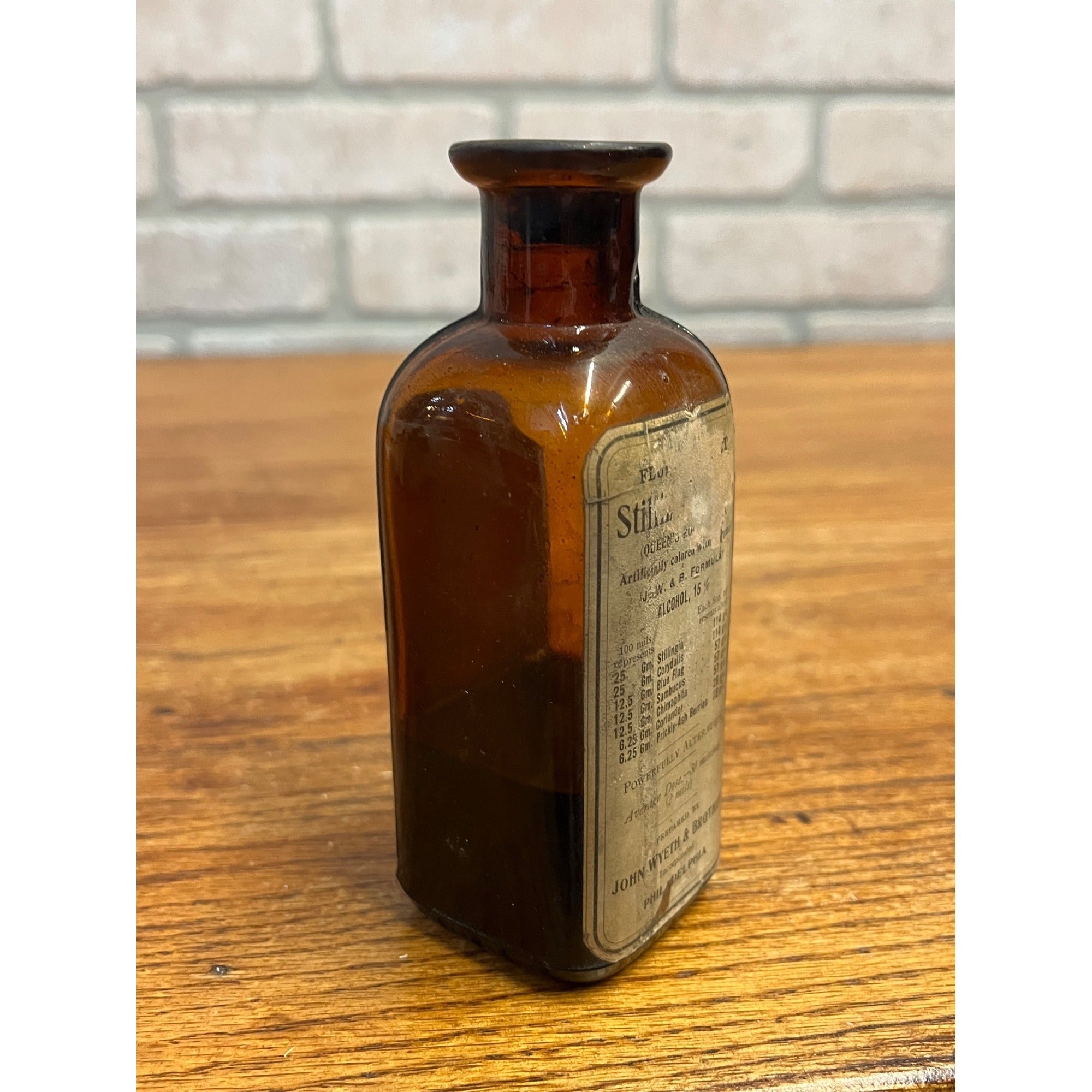 Antique Stillingia Compound Tincture Bottle Original Label Wyeth Drug Store