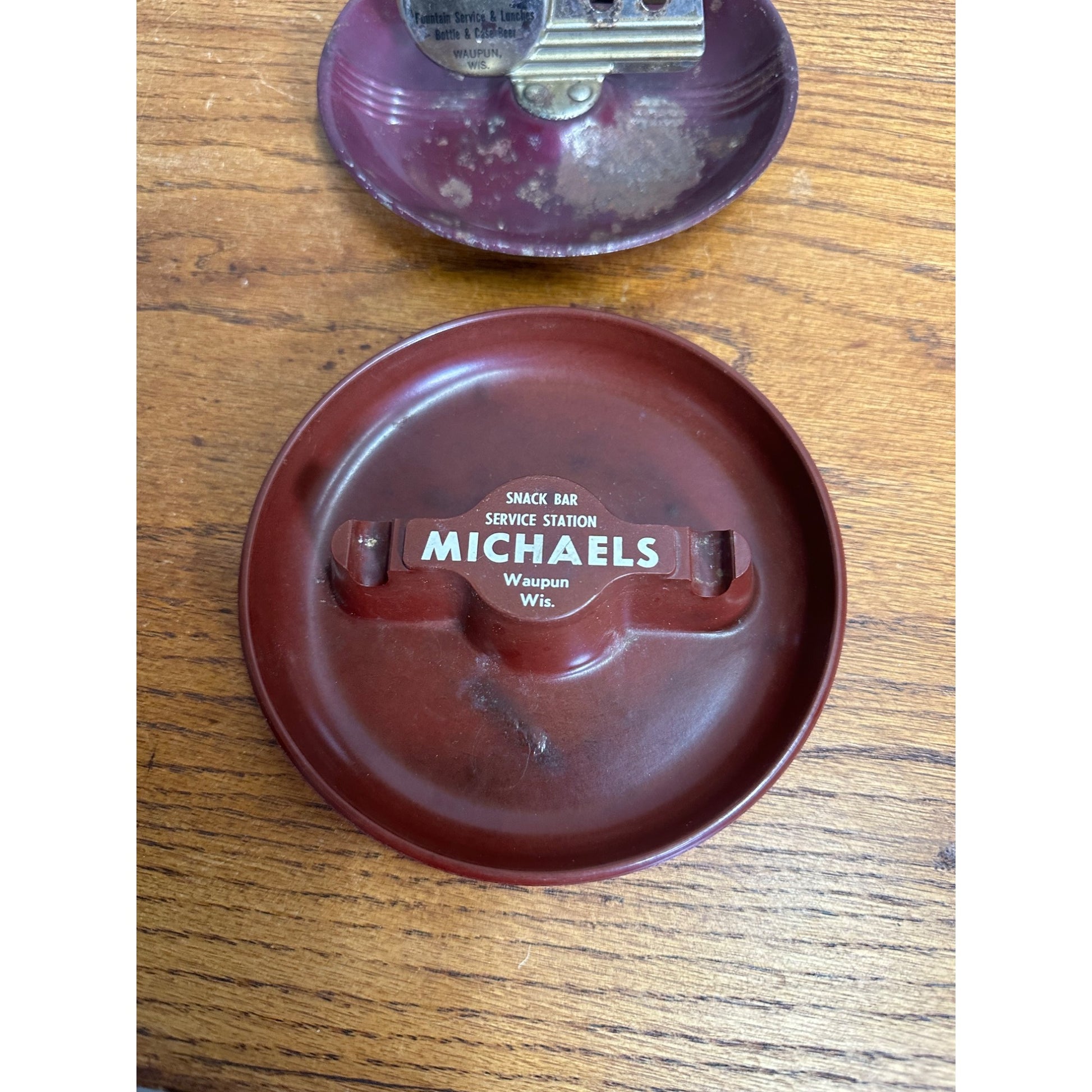 Vintage Michael's Service Station & Snack Bar Advertising Ashtrays Waupun Wis WI