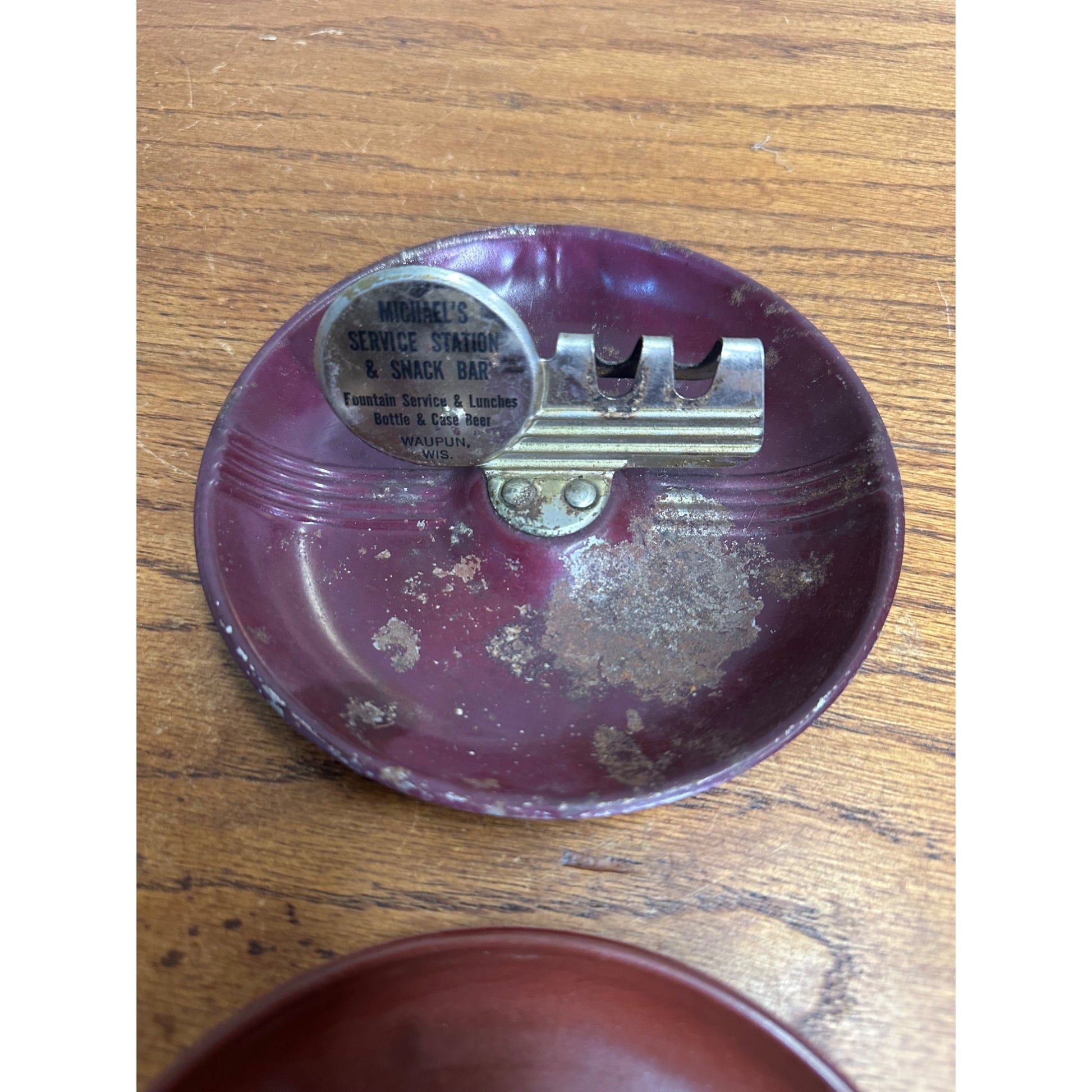 Vintage Michael's Service Station & Snack Bar Advertising Ashtrays Waupun Wis WI