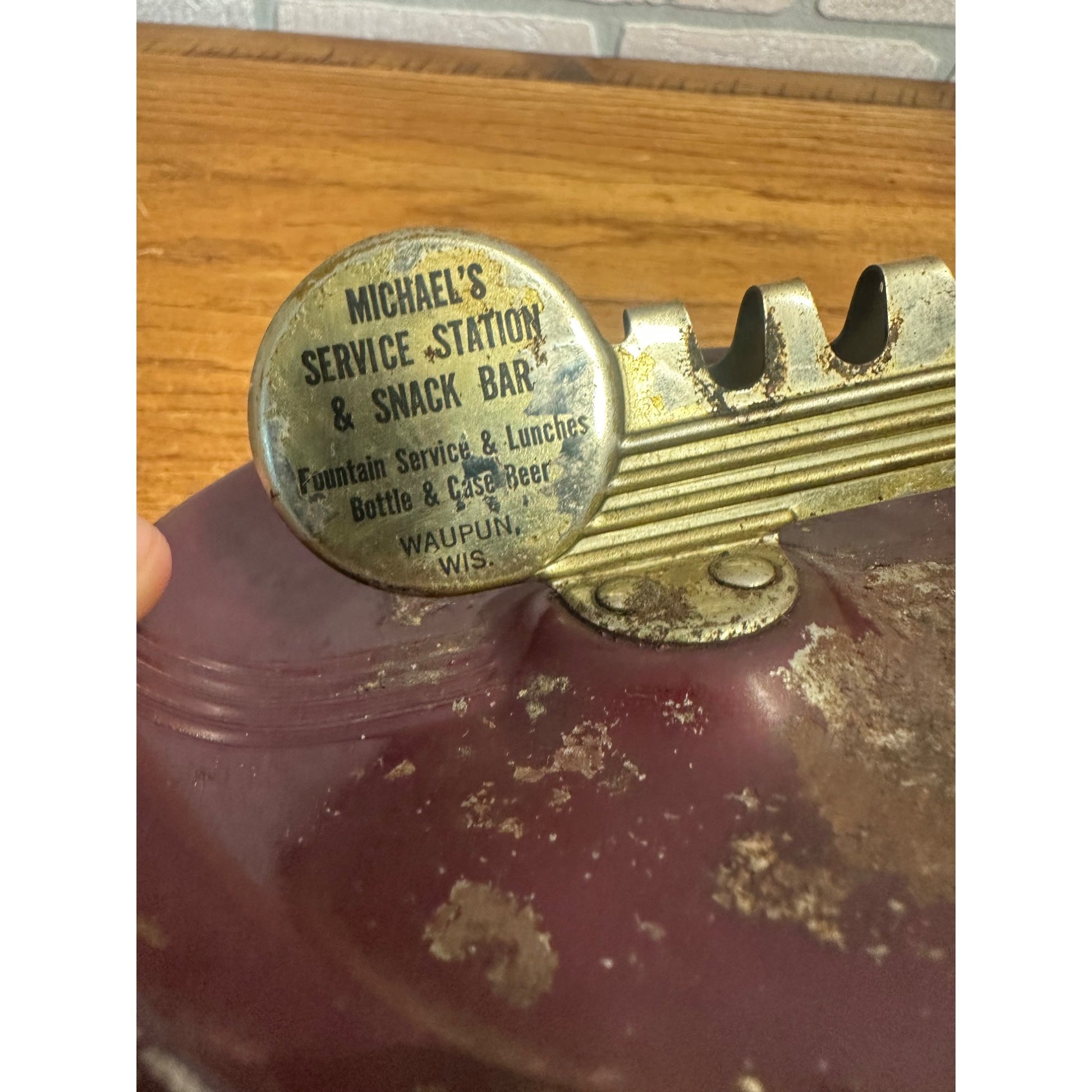 Vintage Michael's Service Station & Snack Bar Advertising Ashtrays Waupun Wis WI