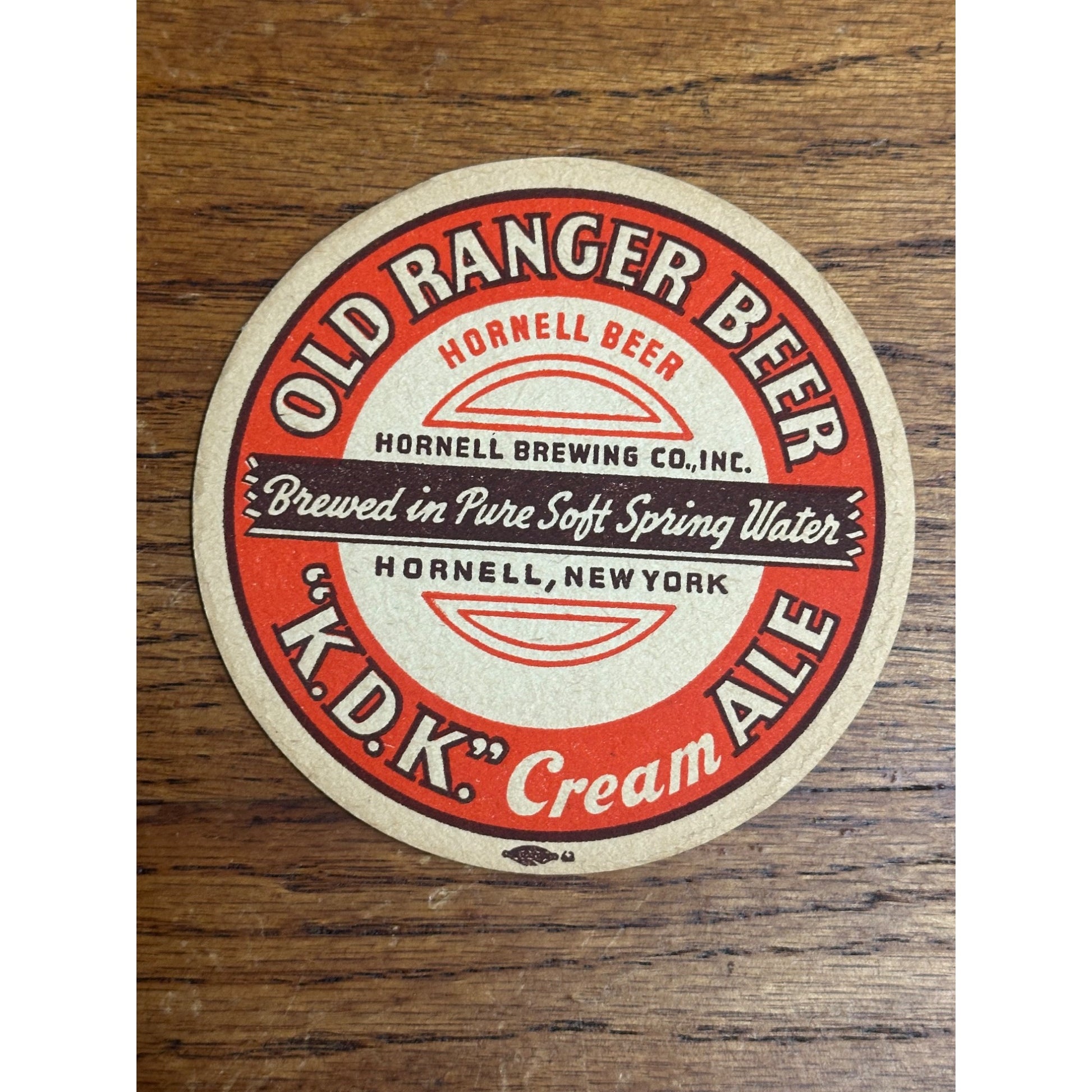 Vintage 1940s Old Ranger Beer KDK Cream Ale Hornell Brewing NY Beer Bar Coaster 4"