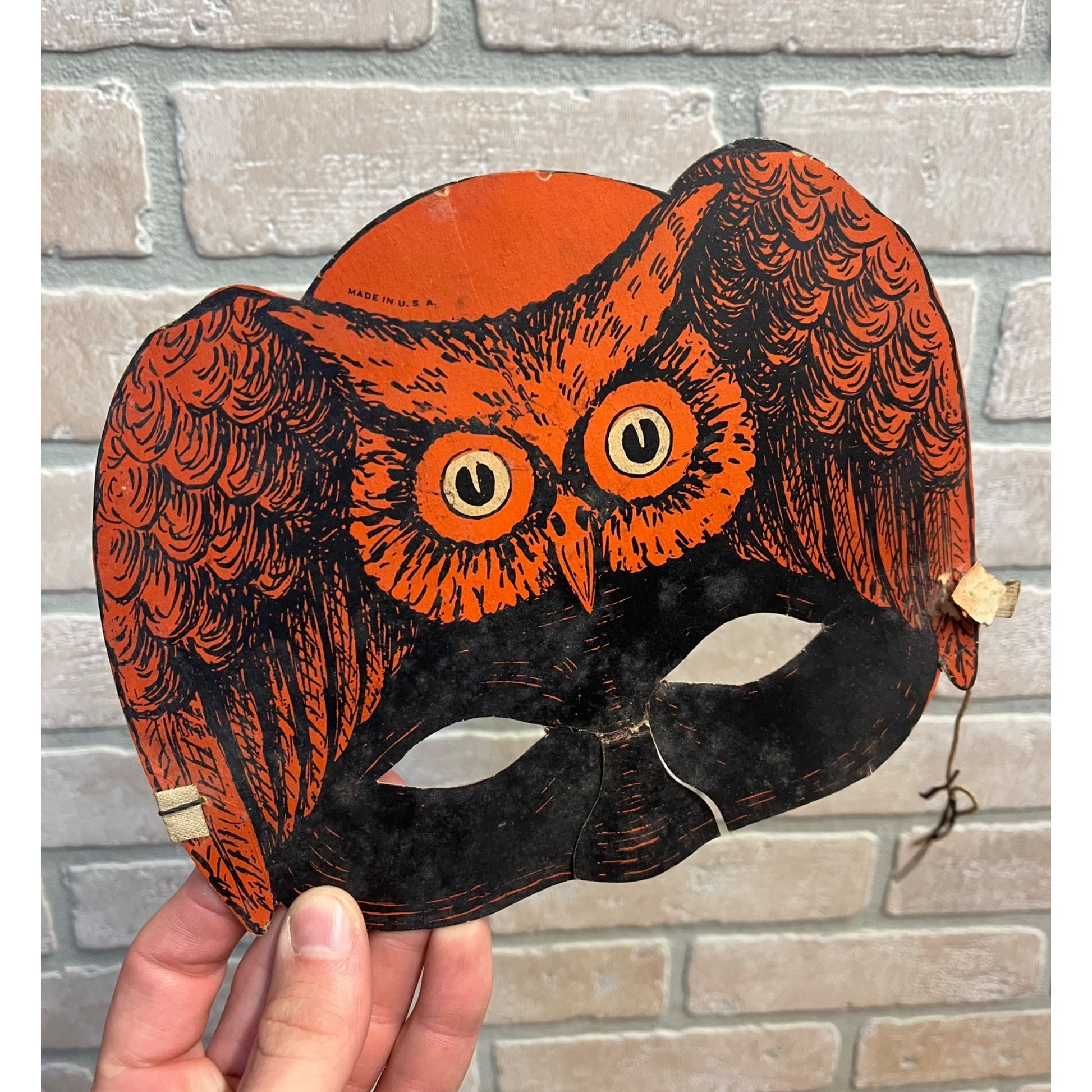 SCARCE Antique Halloween Besitle Domino Party Mask 1926-1931 Hat OWL Vintage