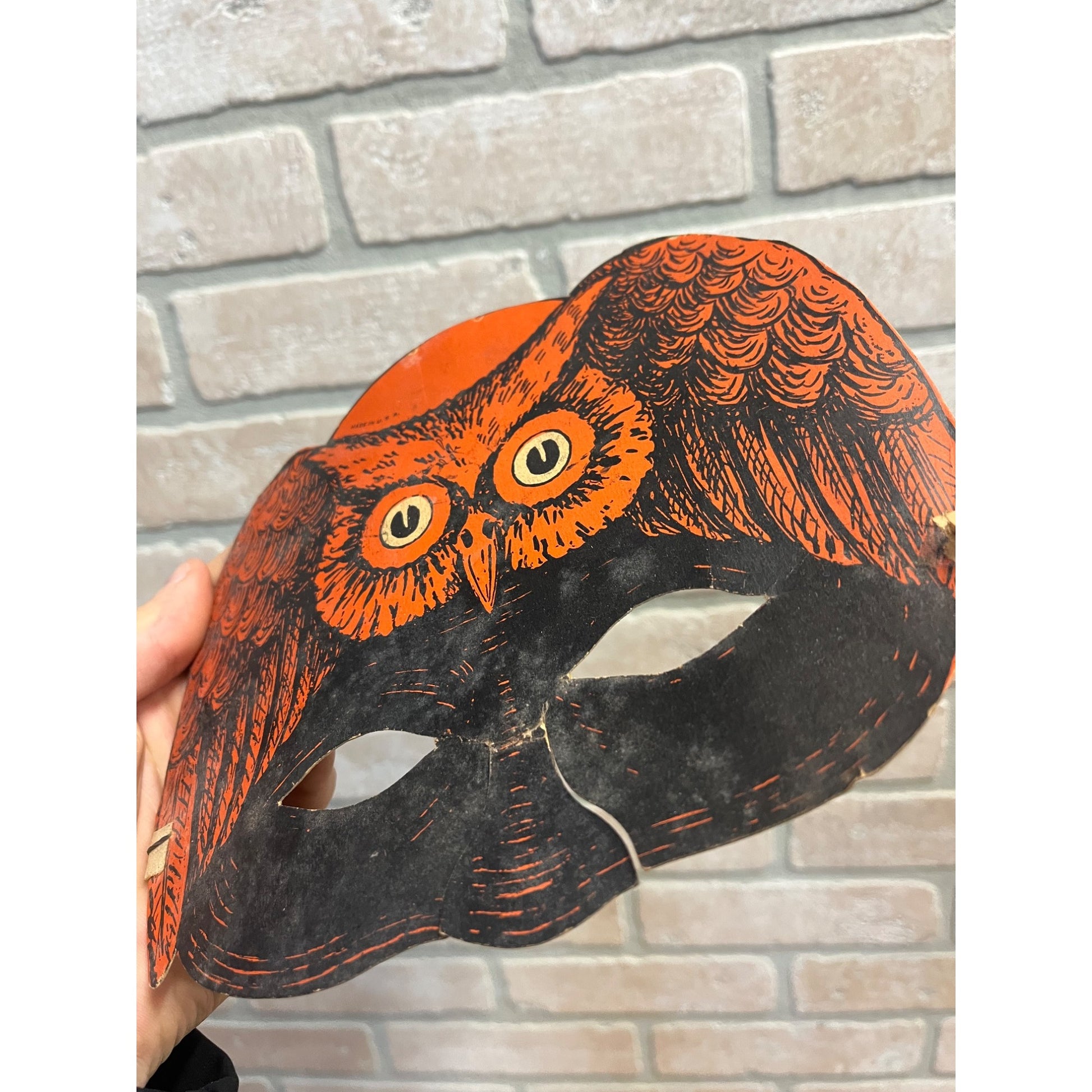 SCARCE Antique Halloween Besitle Domino Party Mask 1926-1931 Hat OWL Vintage