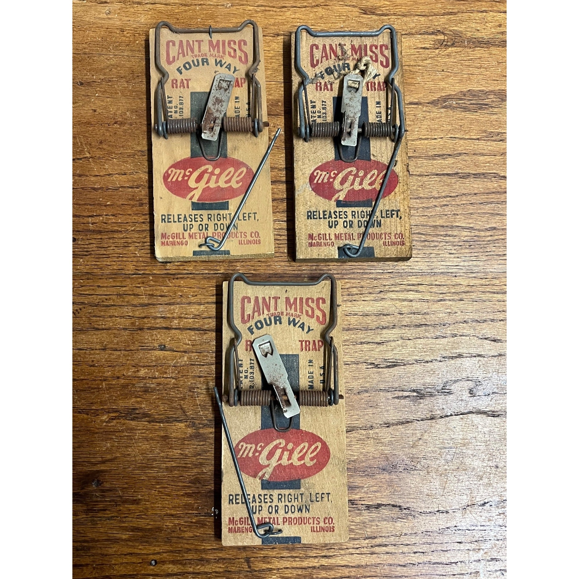 Lot of 3 Vintage Can't Miss Four Way Rat Trap McGill Wood Wooden USA