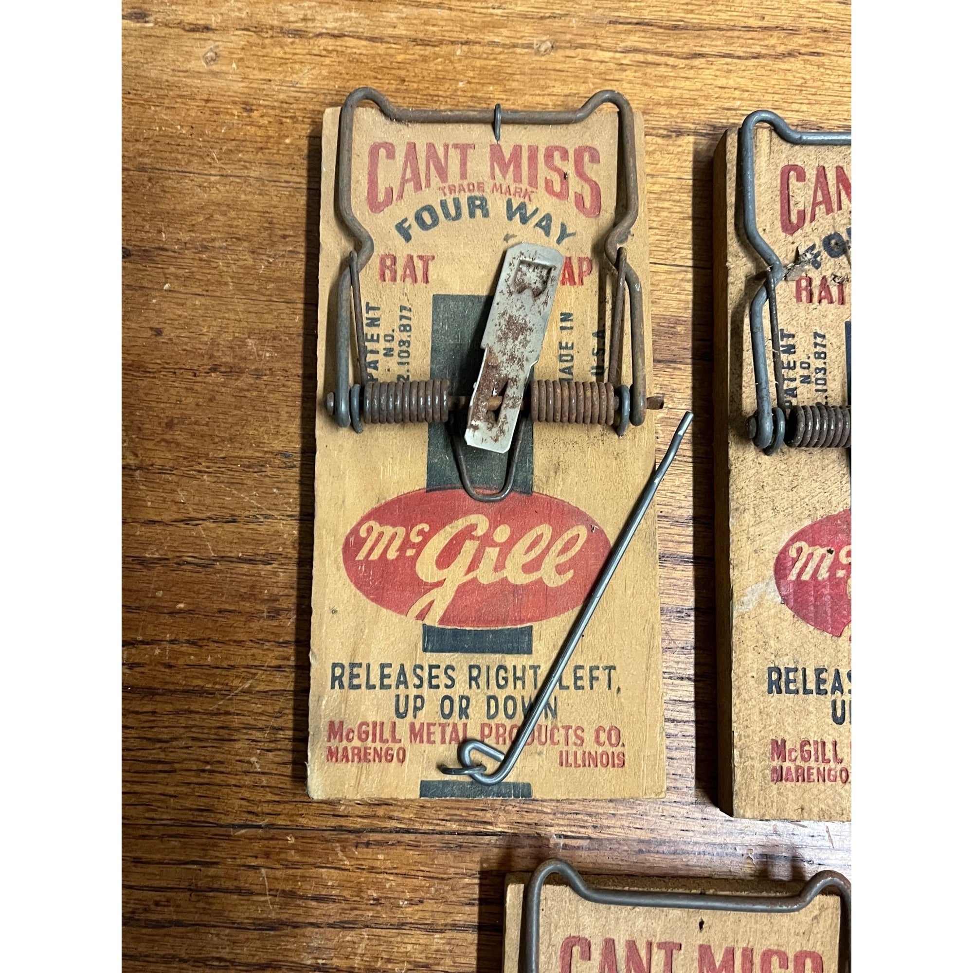 Lot of 3 Vintage Can't Miss Four Way Rat Trap McGill Wood Wooden USA