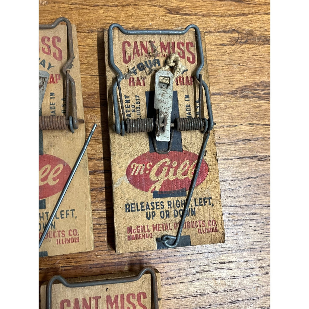 Lot of 3 Vintage Can't Miss Four Way Rat Trap McGill Wood Wooden USA