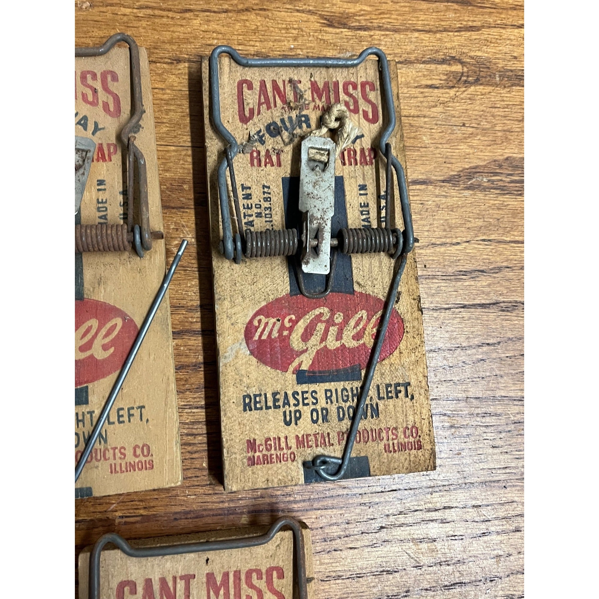 Lot of 3 Vintage Can't Miss Four Way Rat Trap McGill Wood Wooden USA