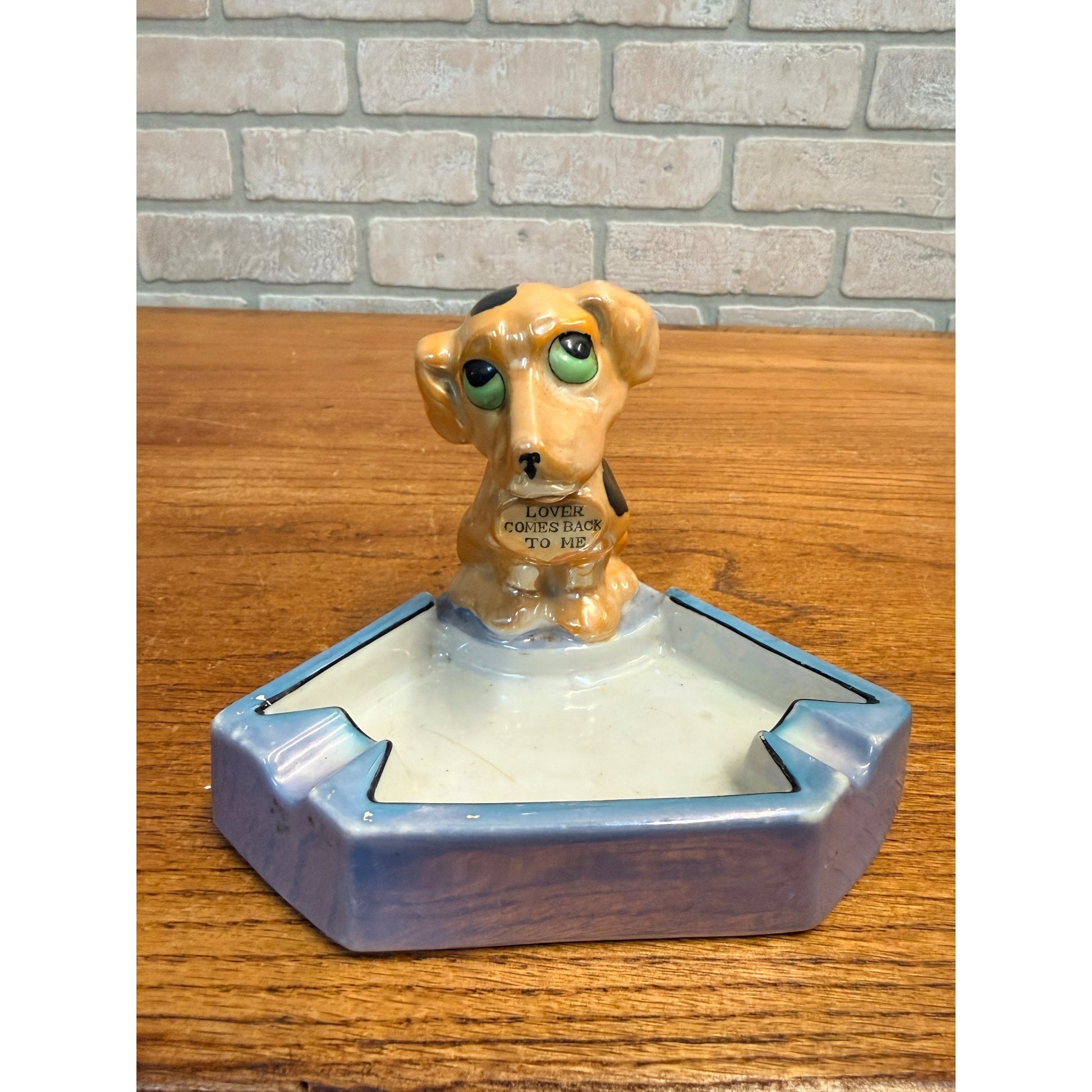 1950's Japan Ceramic DOG ASHTRAY "Lover Comes Back To Me" Lusterware KITSCHY