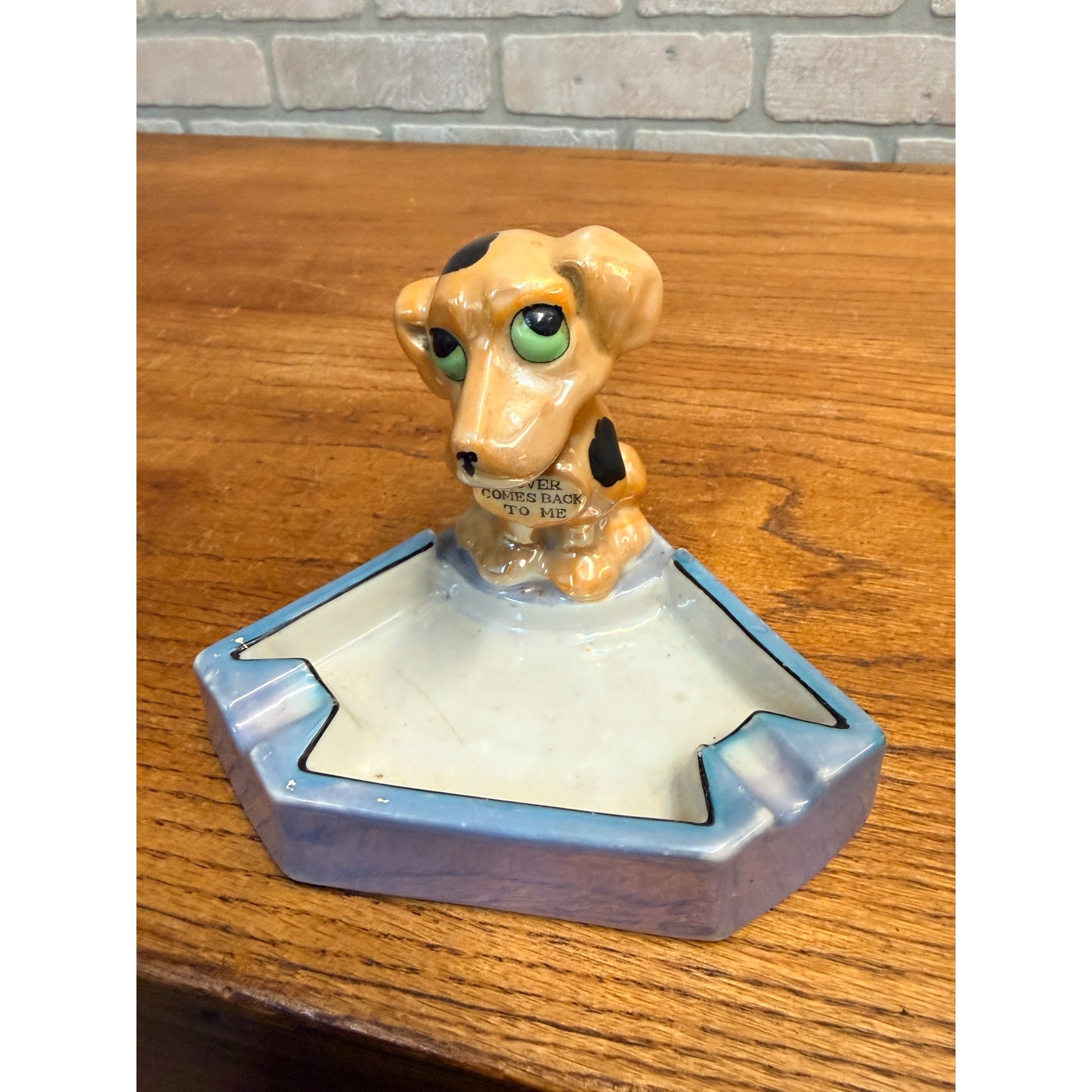 1950's Japan Ceramic DOG ASHTRAY "Lover Comes Back To Me" Lusterware KITSCHY