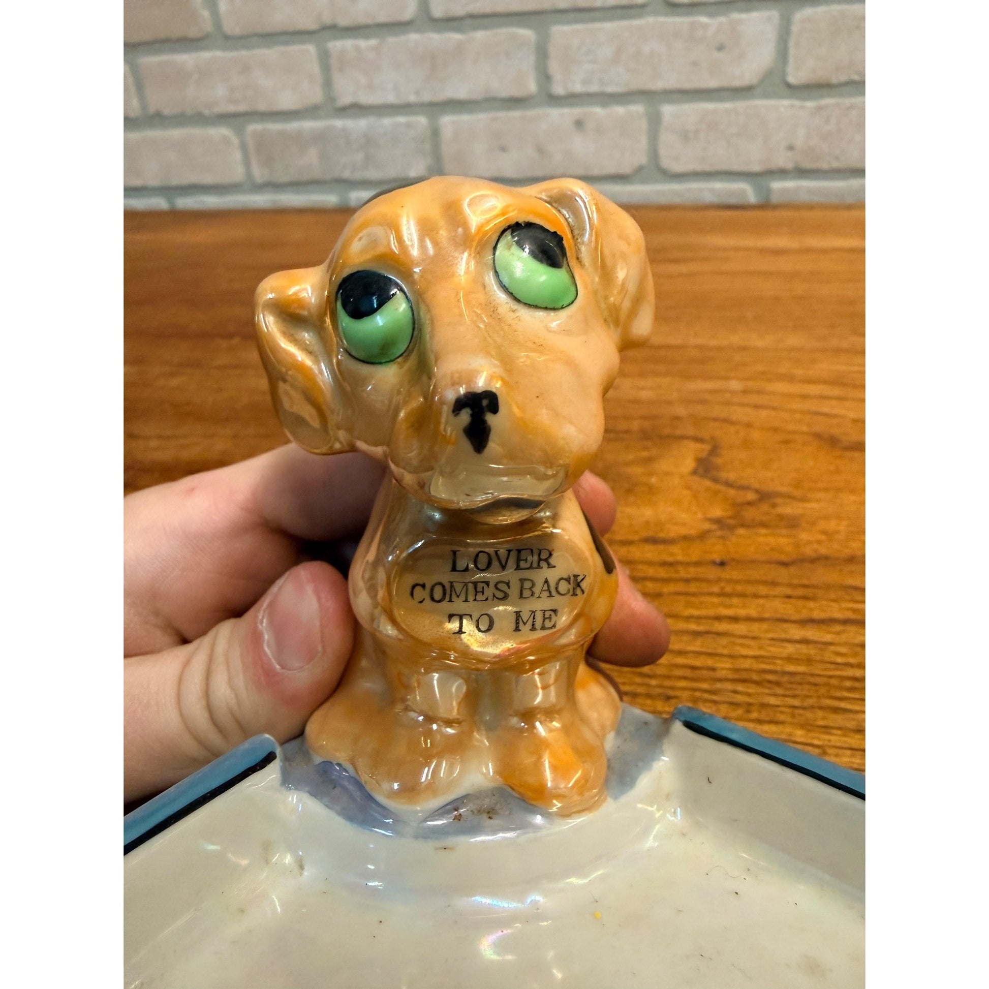 1950's Japan Ceramic DOG ASHTRAY "Lover Comes Back To Me" Lusterware KITSCHY