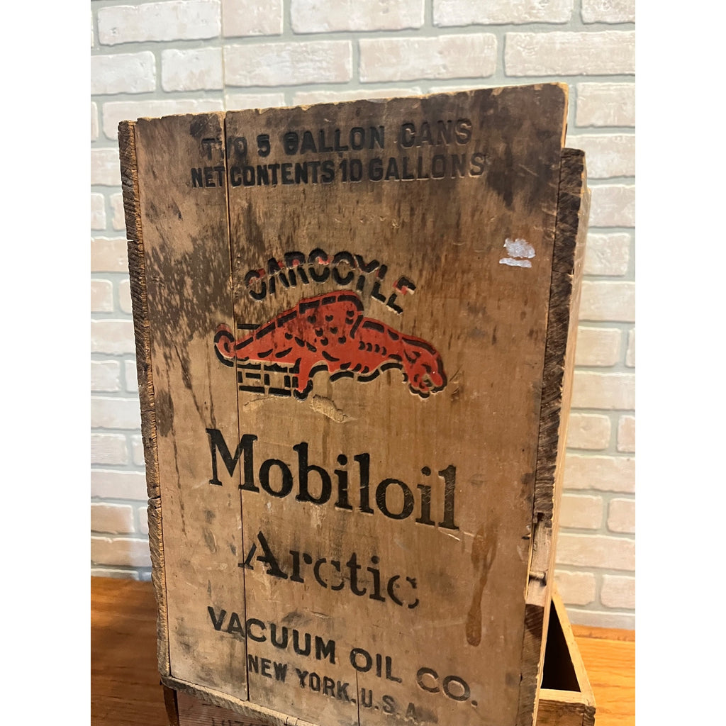 vtg Mobil Oil Gargoyle Vacuum Oil Co Mobiloil "ARCTIC" Wood Crate Box NICE