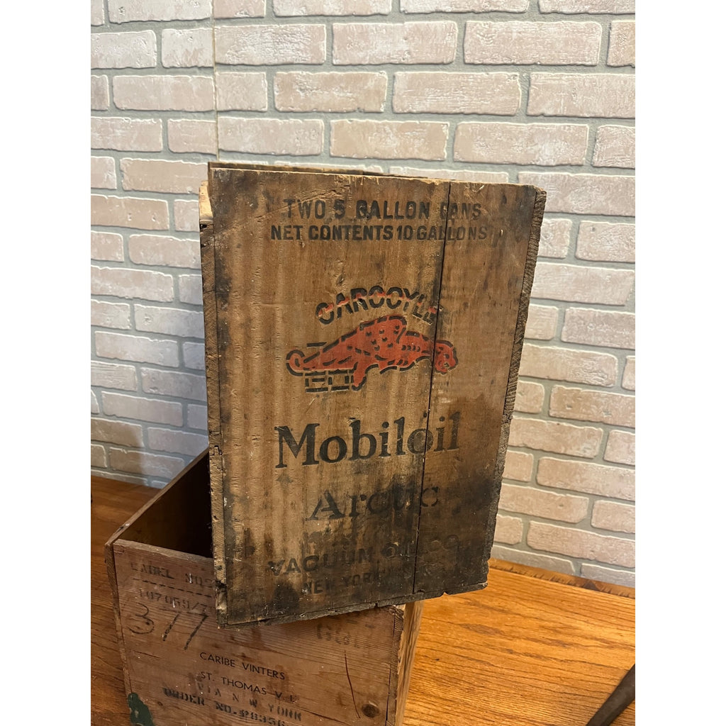 vtg Mobil Oil Gargoyle Vacuum Oil Co Mobiloil "ARCTIC" Wood Crate Box NICE