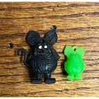 Vintage Original 1960s RAT FINK Gumball Ring Charms Lot (2) Black & Neon Green
