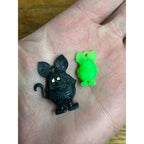 Vintage Original 1960s RAT FINK Gumball Ring Charms Lot (2) Black & Neon Green