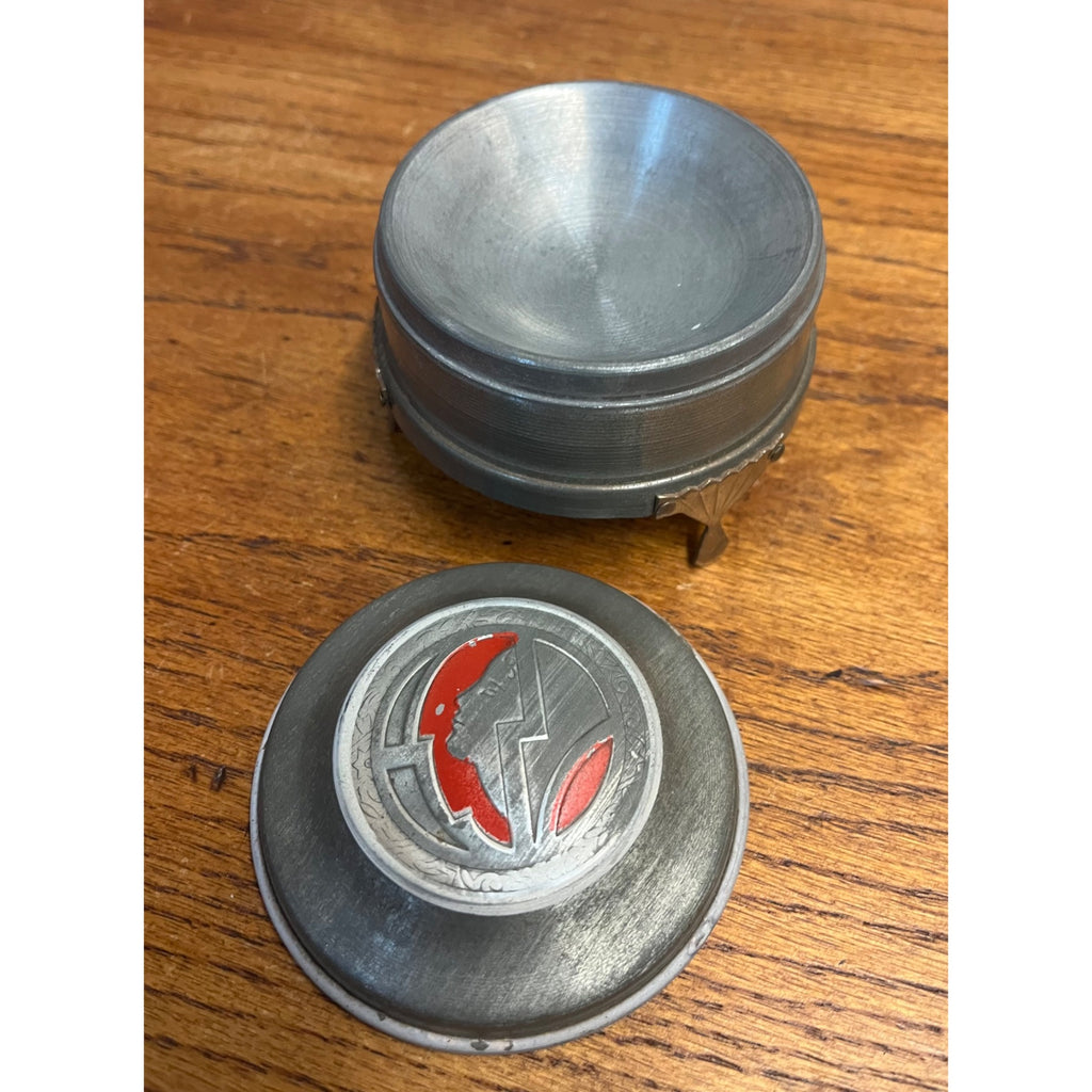 Vintage Art Nouveau Deco Aluminum Footed Powder Jar Makeup Vanity Box