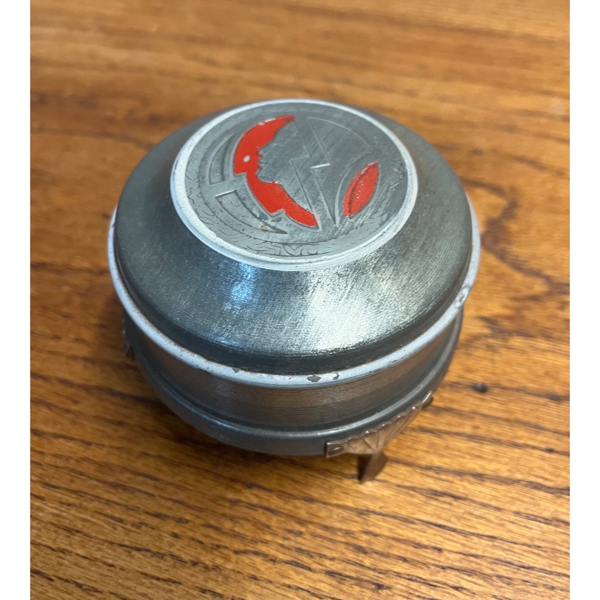 Vintage Art Nouveau Deco Aluminum Footed Powder Jar Makeup Vanity Box