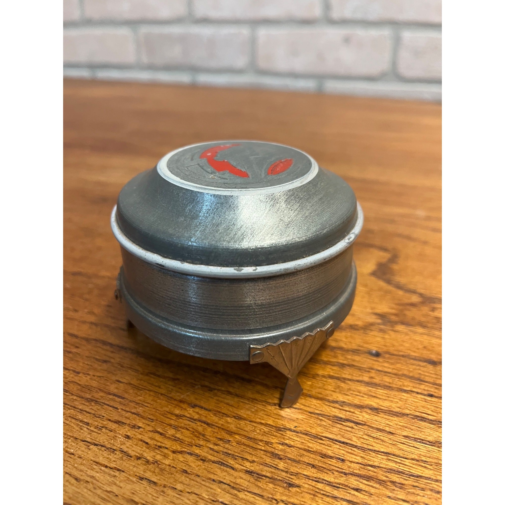 Vintage Art Nouveau Deco Aluminum Footed Powder Jar Makeup Vanity Box