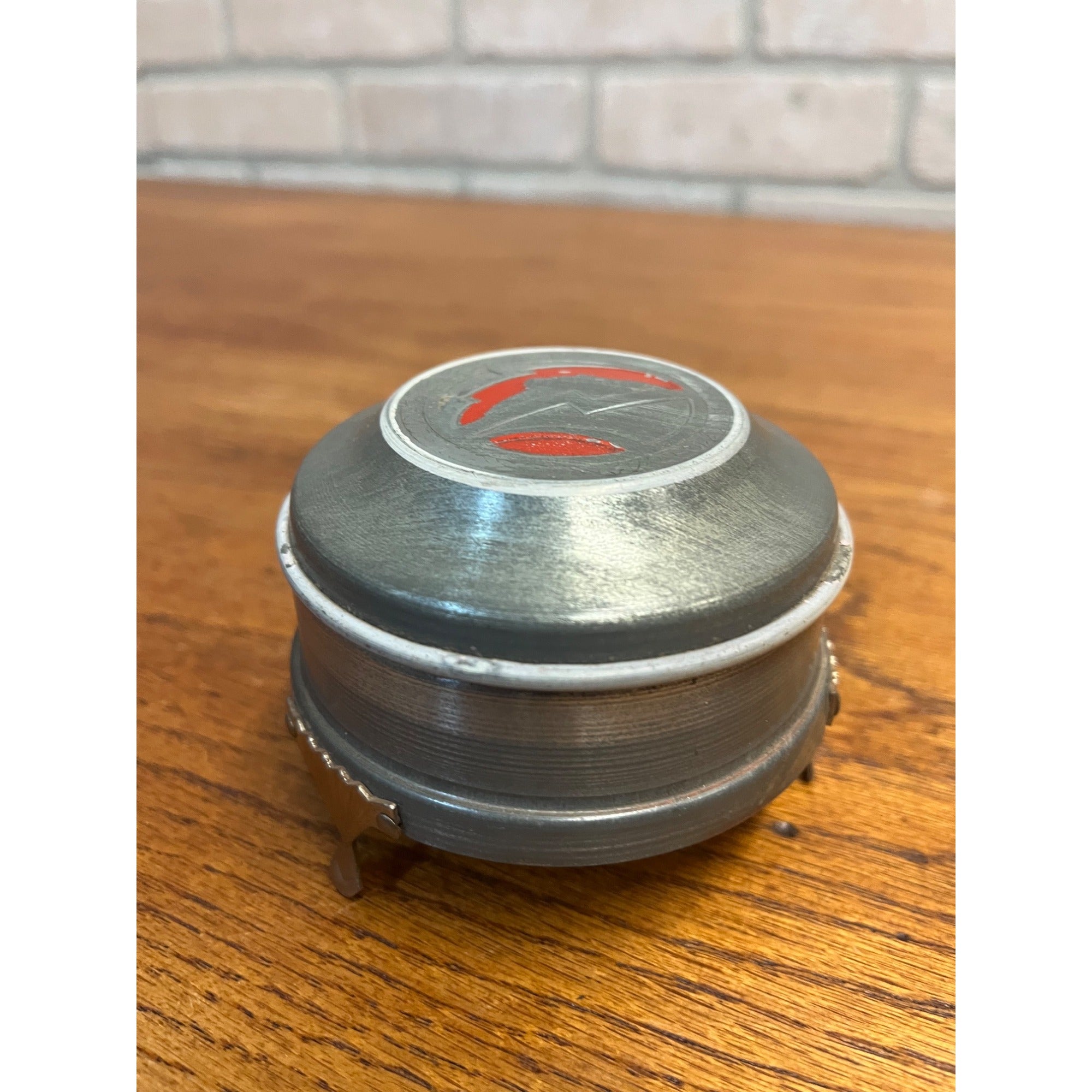 Vintage Art Nouveau Deco Aluminum Footed Powder Jar Makeup Vanity Box