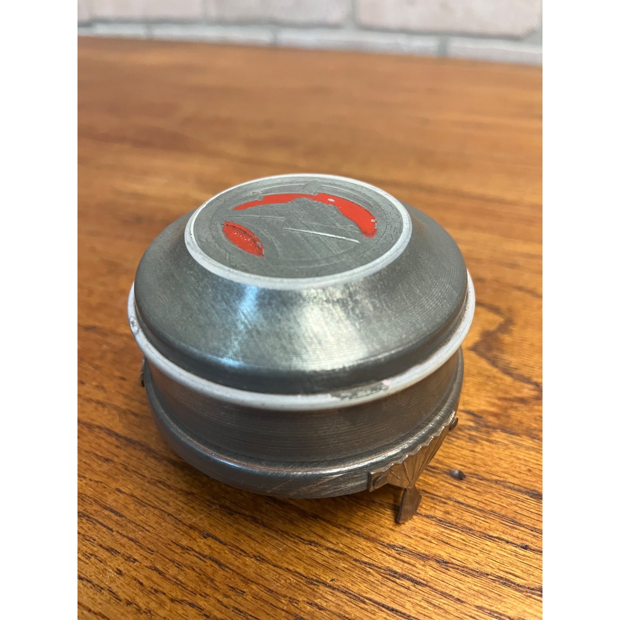 Vintage Art Nouveau Deco Aluminum Footed Powder Jar Makeup Vanity Box