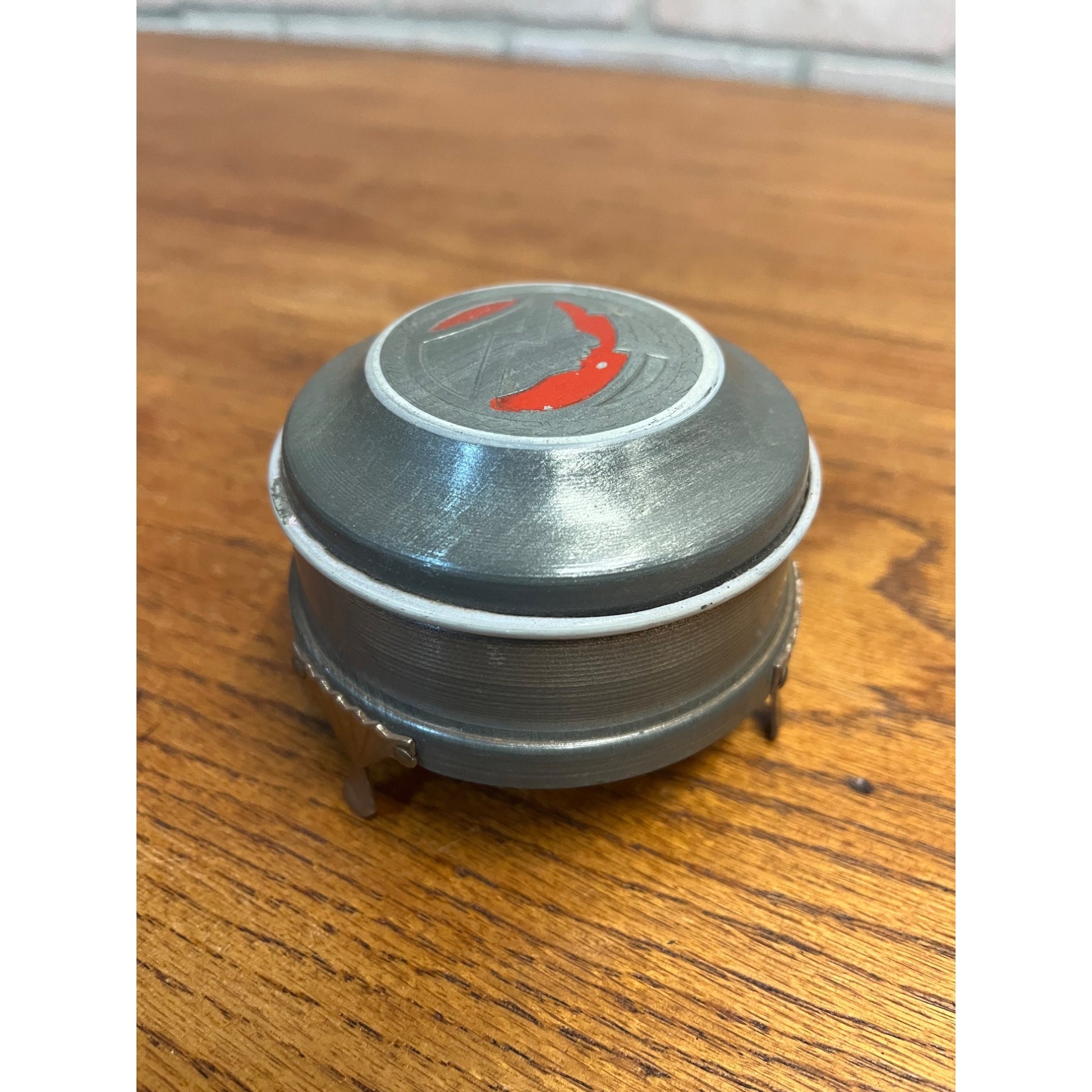 Vintage Art Nouveau Deco Aluminum Footed Powder Jar Makeup Vanity Box
