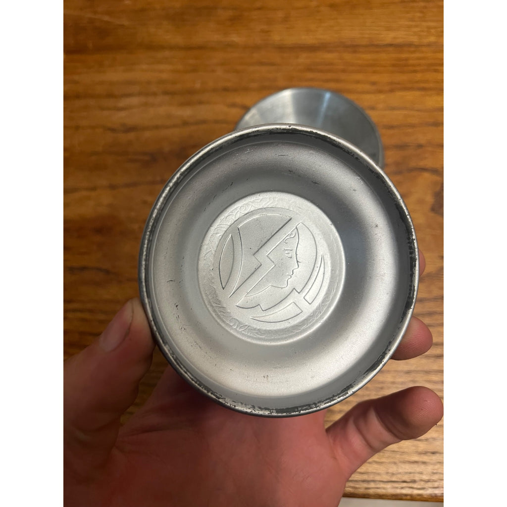 Vintage Art Nouveau Deco Aluminum Footed Powder Jar Makeup Vanity Box