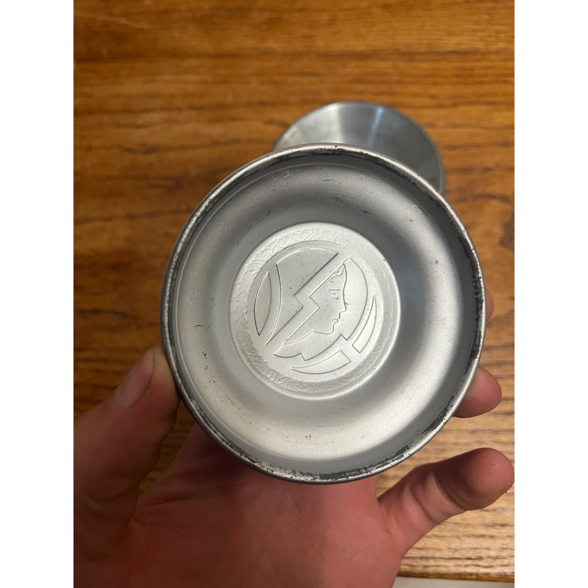 Vintage Art Nouveau Deco Aluminum Footed Powder Jar Makeup Vanity Box