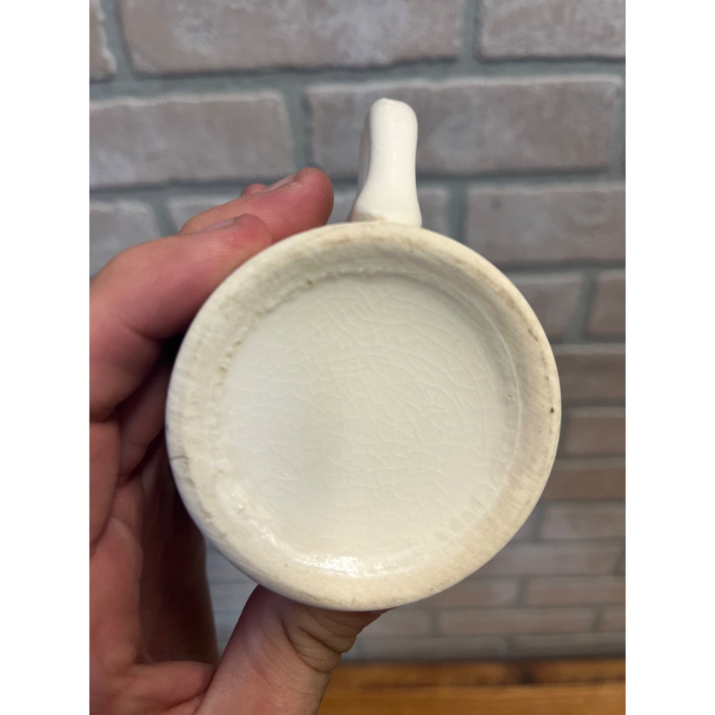 Vintage Children's Drinking Cup Glazed Pottery Mug Pig Riding Mother Goose Circa 1930 Syracuse China?