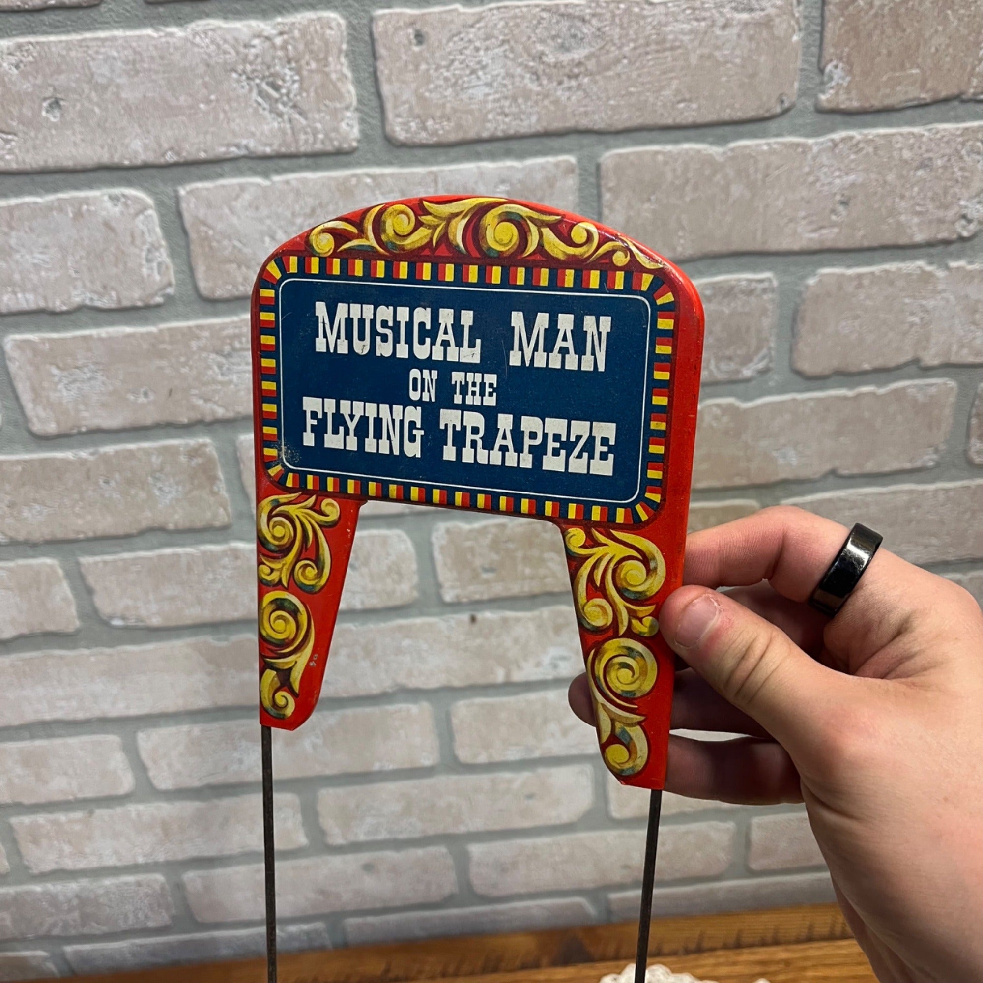 1950's Mattel Toys Tin Musical Man on the Flying Trapeze REPLACEMENT PART Sign