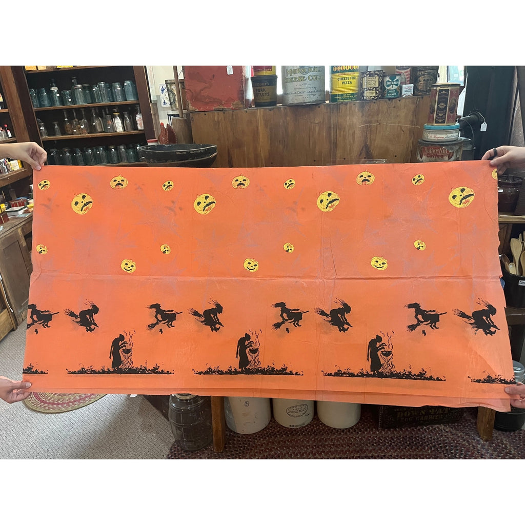 RARE Vintage Halloween Dennison c1926 Crepe Paper Table Cover Flying Witches JOL Spider Webs