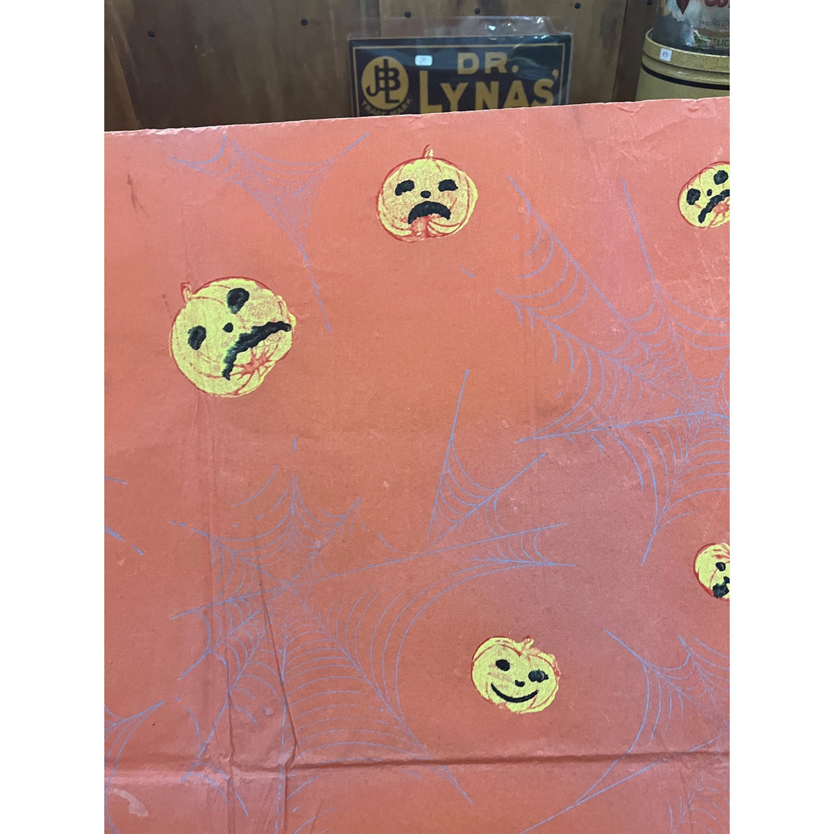 RARE Vintage Halloween Dennison c1926 Crepe Paper Table Cover Flying Witches JOL Spider Webs