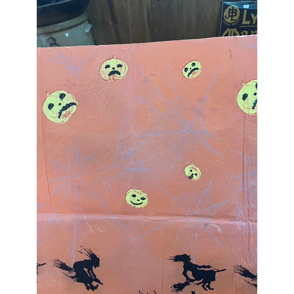 RARE Vintage Halloween Dennison c1926 Crepe Paper Table Cover Flying Witches JOL Spider Webs