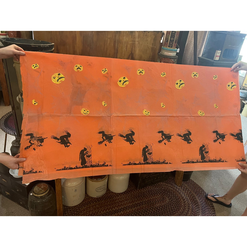 RARE Vintage Halloween Dennison c1926 Crepe Paper Table Cover Flying Witches JOL Spider Webs