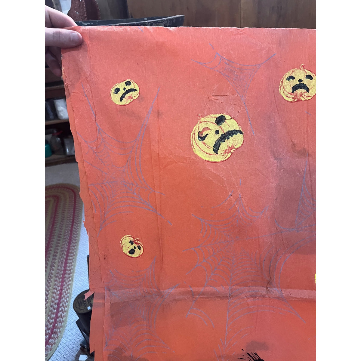 RARE Vintage Halloween Dennison c1926 Crepe Paper Table Cover Flying Witches JOL Spider Webs