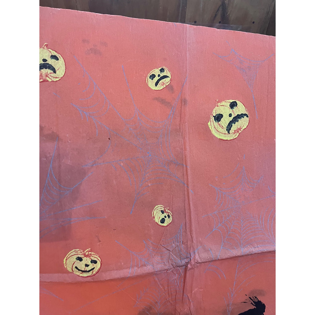 RARE Vintage Halloween Dennison c1926 Crepe Paper Table Cover Flying Witches JOL Spider Webs