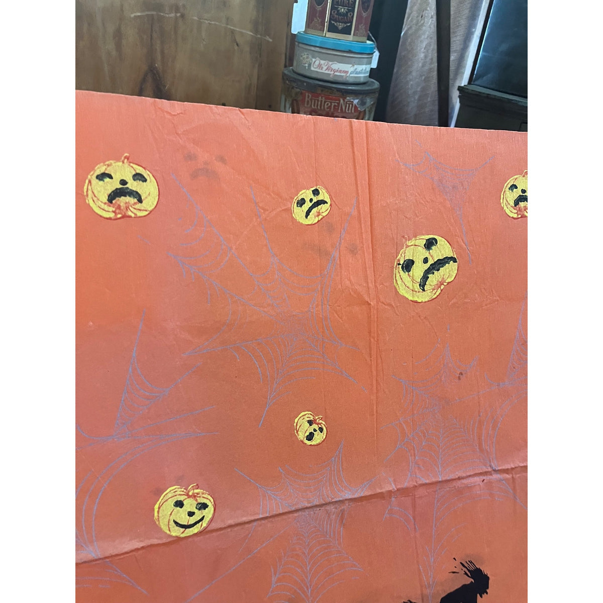 RARE Vintage Halloween Dennison c1926 Crepe Paper Table Cover Flying Witches JOL Spider Webs