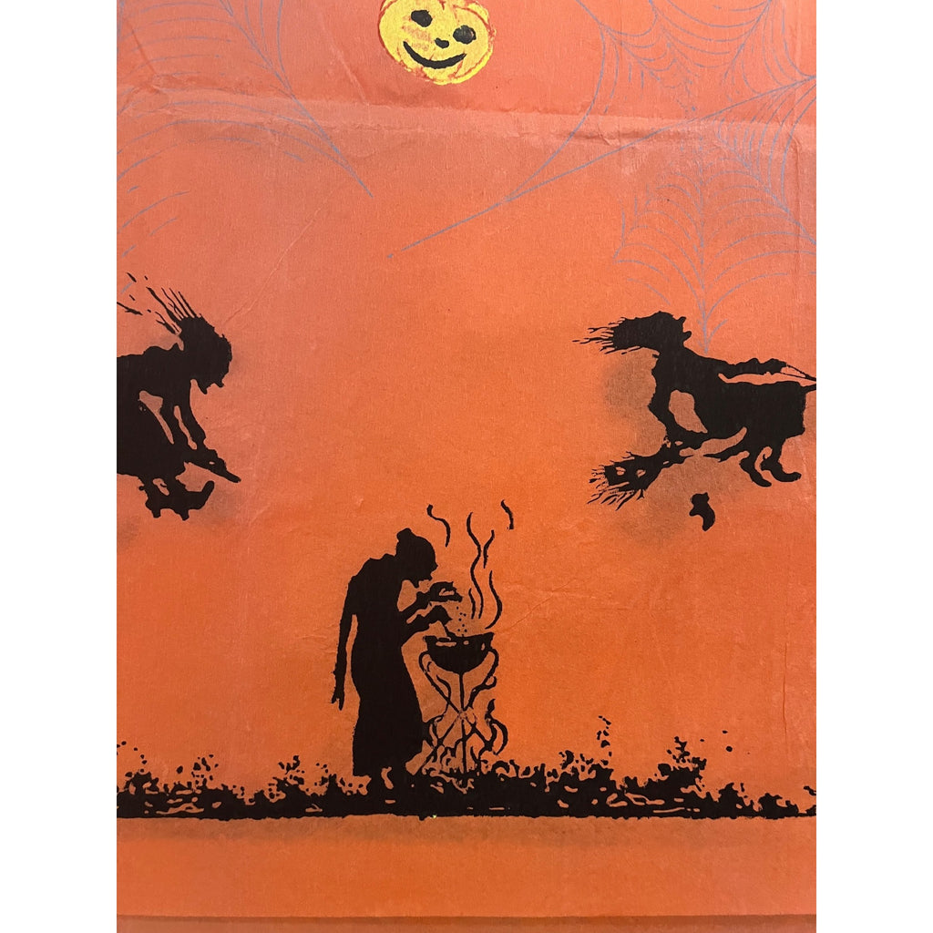 RARE Vintage Halloween Dennison c1926 Crepe Paper Table Cover Flying Witches JOL Spider Webs