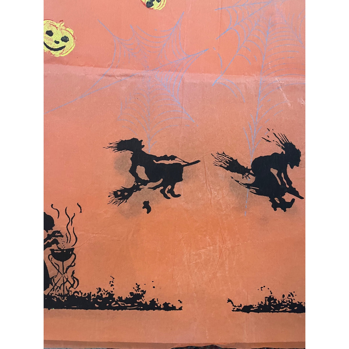 RARE Vintage Halloween Dennison c1926 Crepe Paper Table Cover Flying Witches JOL Spider Webs